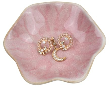 Ästhetische Keramik Schmuckschale - Dekorative Blattschale für Schlüssel, Ringe und Schmuck - Tisch- und Nachttischdekoration - Handgefertigtes Schmucktablett für Zimmer (Rosa)