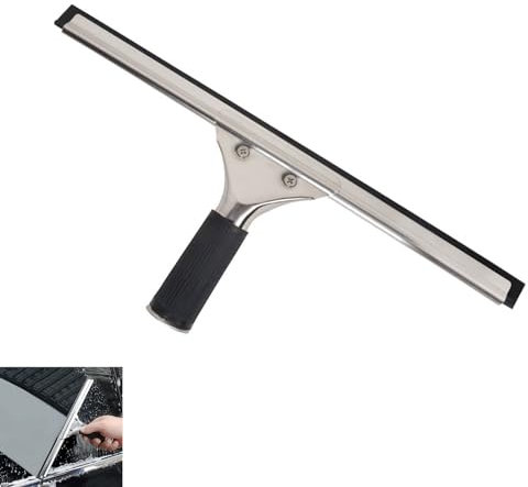 Fensterabzieher Profi, Duschabzieher Schwarz für Dusche, Edelstahl Fensterwischer mit Gummilippe für Streifenfreie Fenster für Dusche Spiegel Fliesen(25cm)
