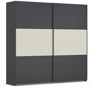 Rauch Möbel Neo, Schwebetürenschrank, Kleiderschrank, Kleiderschränke, Garderobe, Schrank mit Stauraum, 2-türig, Farbe Grau metallic-Beige, Schwarz, 218x210x59cm