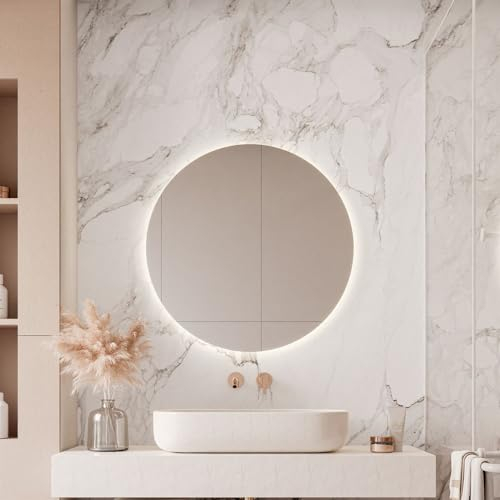 lukmebel - Bad-Spiegel mit Beleuchtung Wand-Spiegel Rund Badezimmer-Spiegel Runder Spiegel Groß für Badezimmer, Garderobe - 80 cm Durchmesser - Enigma Modell