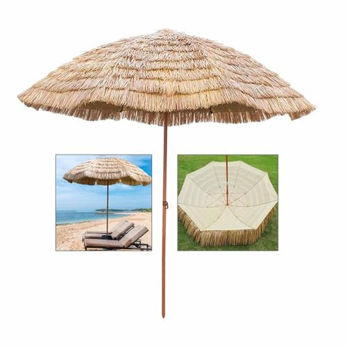 Ø240cm Outdoor Hawaii Sonnenschirm Großer Strandschirm Um 45° Knickbar Garten Strohschirm Sonnenschutz Tragbar Leicht Natürliche(Size:240CM/8FT)