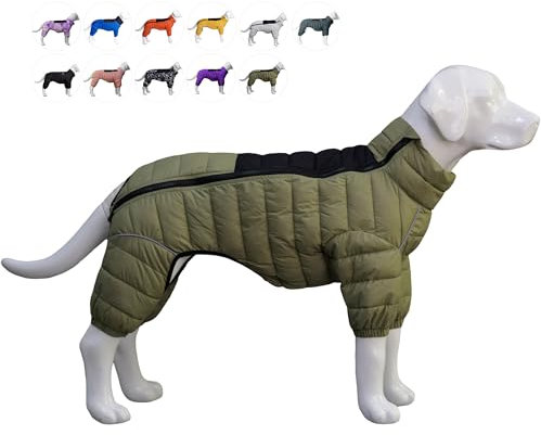 Hundemantel, warme Hundejacke, 4 Beine bedeckt, wasserdicht, Winddicht, reflektierende, warme Hundeweste, Hundeschneejacke für kleine, mittlere und große Hunde.Olive Green L