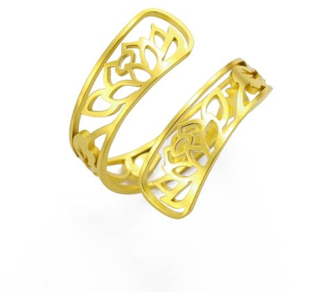 Dreamtimes Lotus Blume Ringe für Frauen Encouragement Lotus Blume verstellbaren Ring Vintage Edelstahl Schmuck Buddha Yoga Ring Hochzeit Band Ring (Gold)