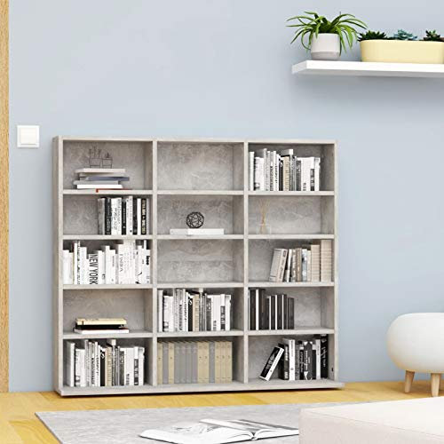 Homgoday CD Cabinet Concrete Grey 102 x 23 x 89.5 cm Chipboard, CD Tower with Open Compartments, Storage Unit CD and DVD Shelf for Living Room, Bedroom, Office