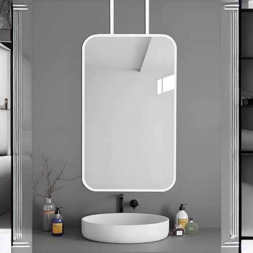 Whnoorher Schwebender dekorativer Spiegel, Schminkspiegel für Aufhängen an der Decke, anpassbarer Spiegel mit Metallstange für Schlafzimmer, Badezimmer, Wohnzimmer, Eingangsbereich, Flur(40cmx70cm)