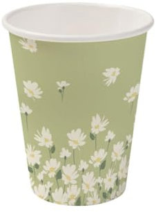 GREENBOX Lot de 50 gobelets en carton de 200 ml avec imprimé marguerites de 80 mm de diamètre - Respectueux de l'environnement, recyclables et estivaux - Gobelets à café à emporter