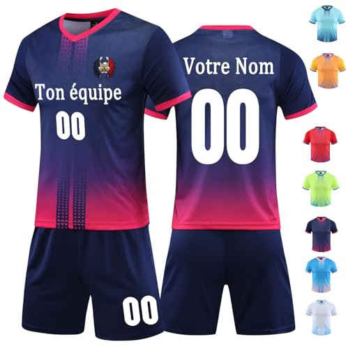 OXOQAQ Maillot de Foot Enfant Personnalisé Homme Ensemble Foot Personnalisé Maillot Football Maillot Foot Garçons avec T-Shirts Shorts avec Le Numéro du Nom Logo