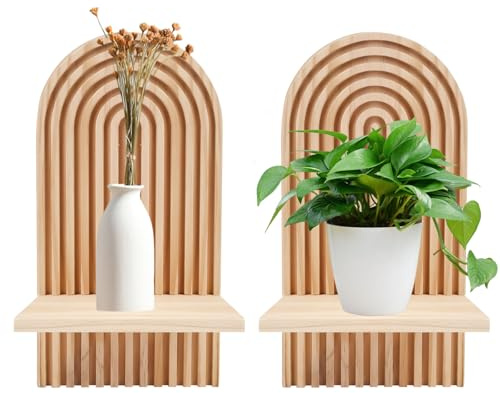 2 Pcs Boho Shelf Wall Decor: Small Hanging Shelves for Plant Candles, Rainbow Arch Hanging Wall Bookshelf, Boho Decor Display Shelving for Bedroom Bathroom Living Room