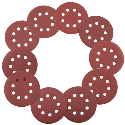 VEVOR Lot de 150 disques abrasifs ronds de 12,7 cm à 8 trous pour ponceuse orbitale, grains 10 dont 60, 80, 100, 120, 150, 180, 240, 320, 400, 600, pour métal, bois, ponçage de voiture