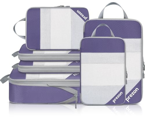 Prezon 6 Set Kompressions-Packwürfel, Durchsichtiges Design, Platzsparend, Leicht, Maßgeschneidertes Kationisches Material, Tragbarer und Langlebiger Gepäck-Organizer, Indigo