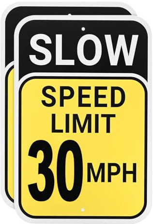M METERXITY Lot de 2 panneaux de signalisation de limitation de vitesse de 30 km/h, 30,5 x 20,3 cm en aluminium résistant aux intempéries, imperméable, antirouille, panneaux de signalisation de rue