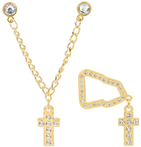 GORGECRAFT 2 Stück 2 Stile Goldene Hutnadeln Mit Kreuz Metall Emaille Hängende Quaste Kette Dekoration Strass Schnalle Anstecknadel Kragen Krawatte Broschen Clips Für Hemd Mantel Hüte Damen Herren