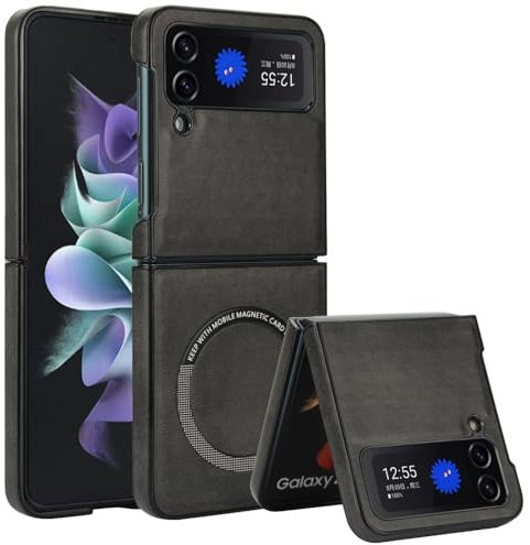 XKchatpt custodia magnetica per Samsung Galaxy Z Flip 4 compatibile con MagSafe, custodia rigida sottile antiurto in pelle PU per Samsung Galaxy Z Flip 4 (Nero)