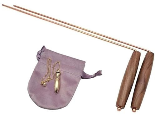 Baguettes de sourcier, 1 Jeu de Baguettes sourcier en cuivre à Rotation Douce avec Manche en Bois pour la Sorcellerie Aquatique, la Chasse aux fantômes, la Recherche d'objets, Le Paranormal, l