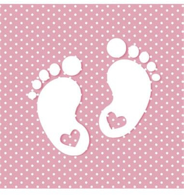 20 Servietten Kleine Fußabdrücke auf rosa mit weißen Punkten für Babyparty, Babypinkeln für Mädchen, Babyfüße, Kinder, Willkommensfeier Papierservietten, Tischdeko, 33 x 33 cm