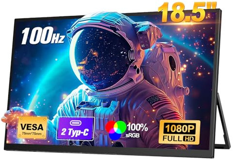 Portable Monitor 18.5 inch FHD 1920x1080 Mobile Monitor with Integrated Mount USB C Mini HDMI for Laptop PC/Smartphone/Xbox/Switch PS5, VESA Mountable (185B)