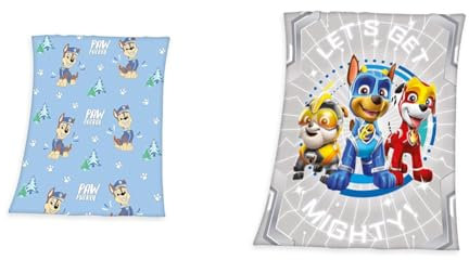 Herding Paw Patrol Fleecedecken-Set, 130 x 170 cm + 130 x 160 cm, Eine Decke Leuchtet im Dunkeln, Glow in The Dark, 100% Polyester, Fleece, 2-teilig