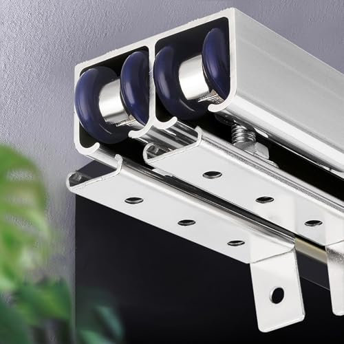 Herrajes Puertas Correderas Kit de Herrajes para Puertas Corredizas Empotradas Dobles con Bypass, Riel para Puertas Empotradas con Poleas Silenciosas, Puertas Corredizas Interiores para Cocina, Armari