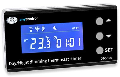 yoakaiax Digital Reptile Thermostat LCD Display Vivarium Thermometer High Accuracy Multipurpose Day/Night Dimming Digital Thermostat Timer for Aquarium Terrarium Black