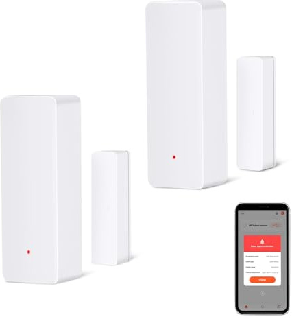 Wvoillty Sensor de Puerta WiFi, Sensor de Ventana Inalámbrico Inteligente, Compatible con Alexa y Asistente de Google, No Requiere Concentrador, 2 Pack