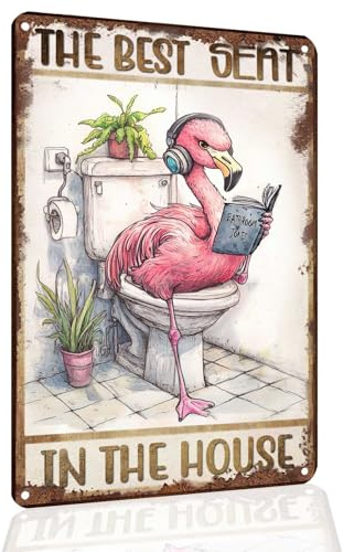 KWQDOZF Lustige Flamingo-Schilder mit der Aufschrift „The Best Seat In The House, Vintage-Badezimmer-Wanddekoration, Geschenk für Flamingo-Liebhaber, 20,3 x 30,5 cm