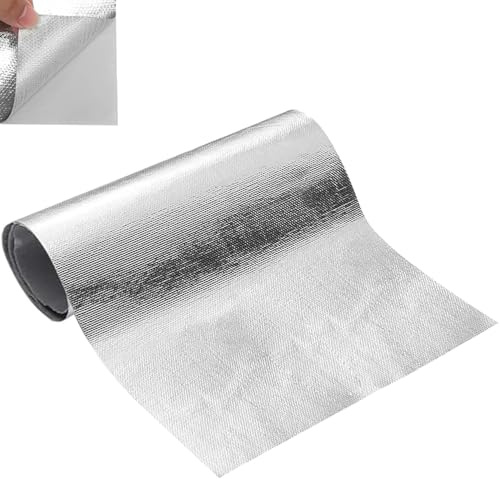 Aluminisierte Hitzeschutz,Hitzeschutzmatte Selbstklebend Kleberücken Aluminium Glasfaser Blatt Aluminisierte Hitzeschutz Praktische Hitzeschild für Schlauch und Automatische Verwendung (30X60CM)