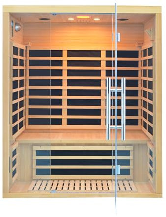 Infrarot-Heimsauna für 2-3 Personen – EMF-arme Kanadische Hemlocktanne Kabine mit 11 Carbon-Heizern, Bluetooth-Lautsprechern, Farblichttherapie & 8mm Sicherheitsglastür (230V, 2100W)