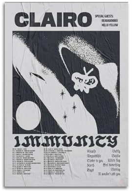 WQMP 2 Clairo Immunity-Poster, Wandkunst, Leinwand, ästhetisches Cover, Poster, Vintage-Musik und Filme, dekoratives Gemälde für Wohnzimmer, Schlafzimmer, 20 x 30 cm, ungerahmt, 2 Stück