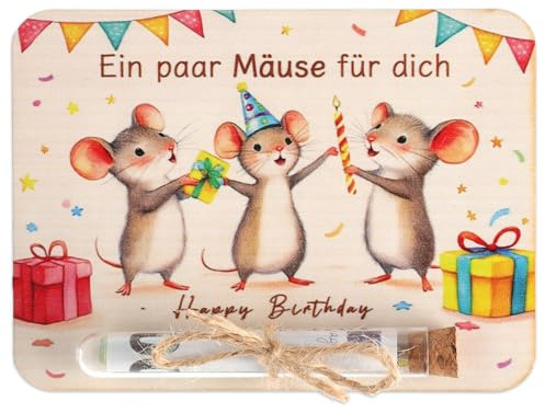 VOSSOT Verpackung für Geldgeschenke Geburtstag, Lustige Geburtstagsgeschenk aus Holz Geburtstagskarte Geldgeschenke Verpackung mit Reagenzglas Happy Birthday für Damen Herren Mädchen Jungen