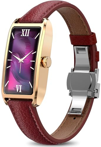 Smartwatch Damen Elegant Dünn Fitnesstracker Eckig Damenuhr 1.13 AMOLED Fitnessuhr Frauen Herzfrequenzmesser Schrittzähler Schlafanalyse Menstruationszyklus Pulsuhr Gold IP68 Wasserdicht Sportuhr