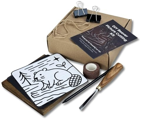 Sharky DIY Beaver Wood Carving Kit with V Chisel and Video Guide - Beginner Whitening Set for Adults - Creative Wood Craft Kit