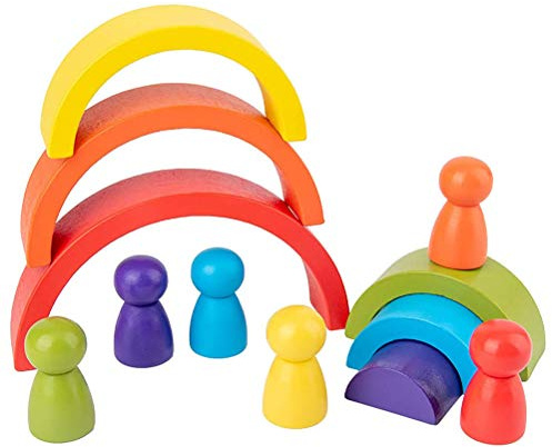 Keenso Regenbogen-Stapelspielzeug aus Holz, Bunte Holzbausteine ​​für Im Alter von 1–5 Jahren, Fördert Fantasie, Gleichgewichtsfähigkeiten und Eltern-Kind-Interaktion (Colorful)