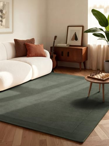 Villeroy & Boch Wollteppich Kivi - Weicher Natur Wohnzimmerteppich mit Bordüre, Handgemacht & Natürlich, Modernes Design für Wohnzimmer, Schlafzimmer, Esszimmer, Flur - Natur Grün, 80x150 cm