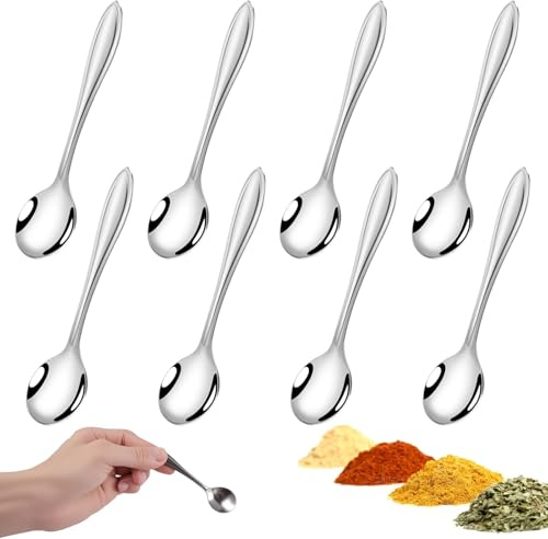 8 Pcs Stainless Steel Tiny Spoons for Spices Jars,Mini Condiment Spoon