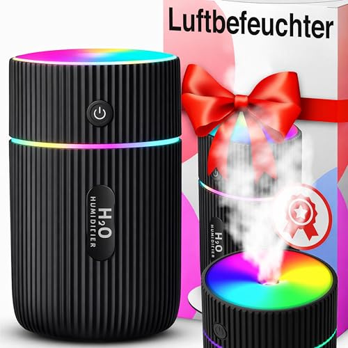 Retoo Luftbefeuchter 220ml Ultraschall mit 2W <20dB Leise USB-Betrieb 40ml/h Nebel 4–8h Laufzeit Aroma für ätherische Öle 7-Farben-RGB oder Weißlicht Mini Humidifier für Schlafzimmer und Büro