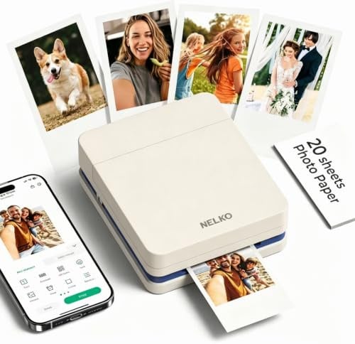 Nelko PP01 Instant Smartphone Photo Printer, Portable Mini Wireless Bluetooth, Sticky Back Photo Prints, Compatible with iOS iPhone & Android Phone Mobile Devices, with Fun Editing App,Creamy White