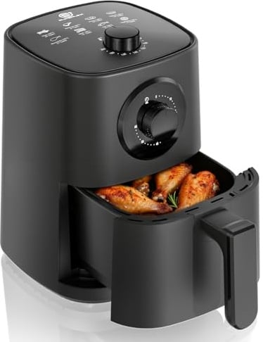 SUPERLEX Heißluftfritteuse Klein 2,5L Mini Airfryer 1000W | mit manuellem Timer Temperaturregler, Kompakte Heißluft Fritteuse ohne Öl Antihaftbeschichtung,Luftfritteuse für 1-2 Personen