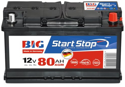 BIG Start-Stop AGM 12V 80Ah 850A/EN Autobatterie – Premium VRLA Starterbatterie für Start-Stopp-Systeme & Bremsenergie-Rückgewinnung, Wartungsfrei, Auslaufsicher, Erstausrüsterqualität