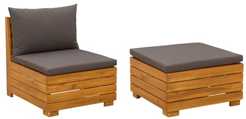 vidaXL Garten-Lounge-Set mit Kissen 2 Stück Braun Massivholz Akazie, Garten-Sofa-Set, wetterfester Akazienholz-Sitz, modernes Möbel für Terrasse, Lounge, Balkon-Sitzgruppe