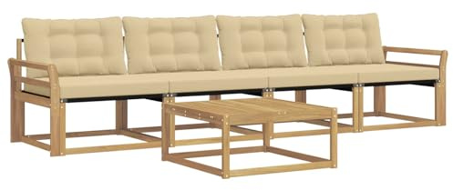 vidaXL Outdoor-Sofagarnitur 5 pcs Weiß und Beige 79 x 79 x 37 cm, Garten, modernes Outdoor-Sofa, Lounge-Set für die Terrasse, stylisches Möbel, bequemes Sitzen