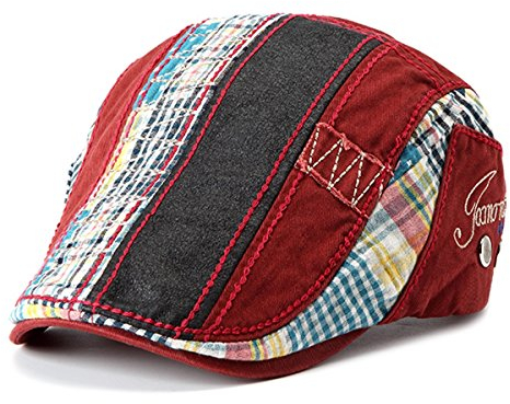 Sporty Gatsby Flatcap Schiebermütze Ivy Schirmmütze Cap Kappe Vintage Patch Cadet Hat Flat Beret Newsboy Golf (Rot)