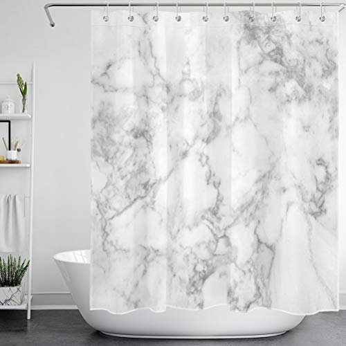 LB Marbre À Motifs Rideau de Douche,180X200cm Gris Blanc Rideau de la Salle de Bain Résistant à l'eau Anti-moisissure Lavable Tissu en Polyester