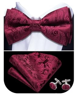Barry.Wang Ensemble de nœud papillon en soie pour homme avec motif floral et boutons de manchette carrés