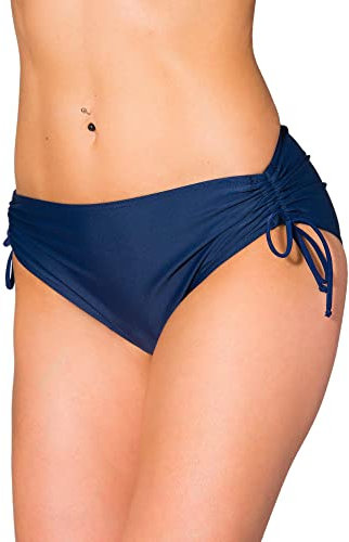 Aquarti Slip Costume Donna con Laccetti – Slip Bikini Donna Regolabile con Arricciatura, Blu Scuro, 42