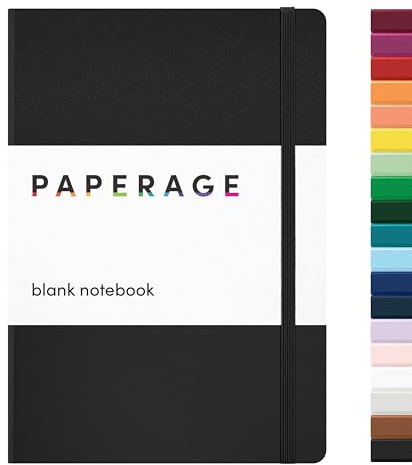 PAPERAGE Taccuino con Pagine Bianche, Copertina Rigida, Medio 5.7 X 8, Carta spessa da 100 gsm. Utilizzare per ufficio, casa, scuola o lavoro (Nero, Bianco)