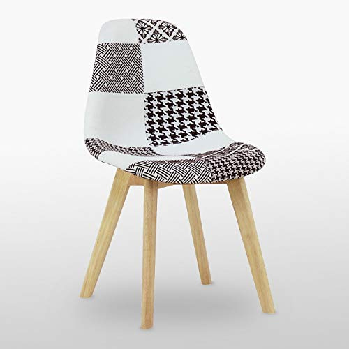 P&N Homewares Patchwork Dining Chair with Armrest - Mid-Century Modern Fabric Chair with Wooden Legs, Foam Cushioning & Ergonomic Shell - Accent Chair for Dining Room, Office, Caffe or Living Space
