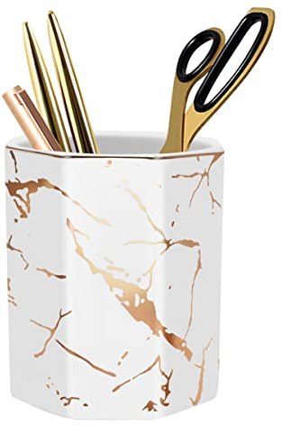 motif marbre, pot à crayons pour enfants, organiseur de bureau en céramique durable pour la maison, le bureau, blanc (mise à niveau de capacité)