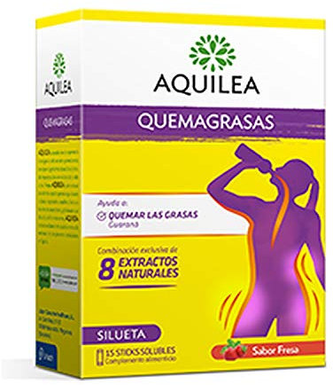 AQUILEA Quemagrasas 15 Sticks Solubles Sabor Fresa - Para Favorecer a la Quema de Grasa - Complemento Alimenticio