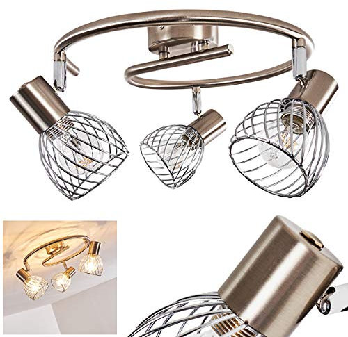 Deckenleuchte Parado, runde Deckenlampe aus Metall in Nickel-matt/Chrom, 3-flammig, verstellbare Strahler, 3 x E14, moderne Leuchte in Gitter-Optik, mit Lichteffekt, ohne Leuchtmittel
