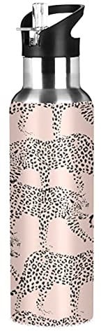Mnsruu Gourde isotherme léopard pour filles et garçons, en acier inoxydable avec paille pour enfants, 590 ml